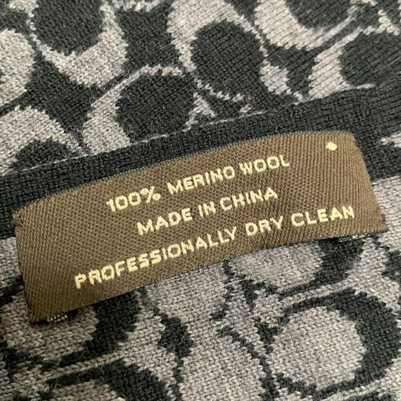 Coach Black & Charcoal Mini Signature Muffler Scarf W1544 7-3/4” x 48” - Picture 5 of 6